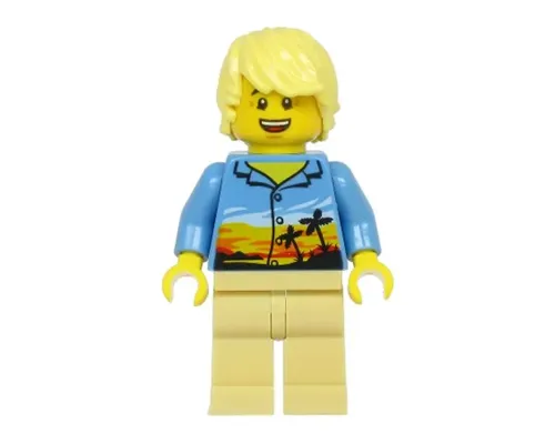 Plane Passenger - Male, Bright Light Yellow Hair, Medium Blue Hawaiian Shirt, Tan Legs Image