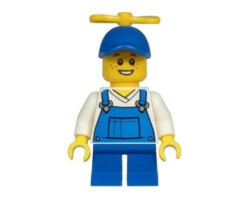 Child - Boy, Blue Overalls over V-Neck Shirt, Blue Short Legs, Blue Cap with Yellow Tiny Propeller, Freckles (Billy McCloud) Image