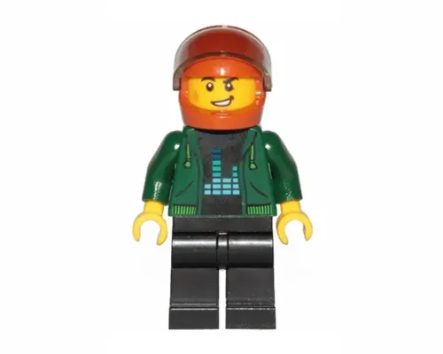 Detective - Male, Dark Green Hoodie, Black Legs, Dark Orange Helmet, Trans-Brown Visor Image