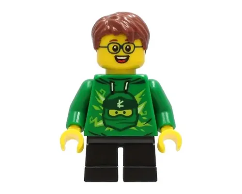 Boy - Green Ninjago Hoodie, Black Short Legs, Reddish Brown Hair Image