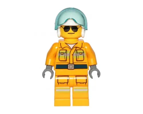 Fire - Reflective Stripes, Bright Light Orange Suit, White Helmet, Black and Silver Sunglasses Image