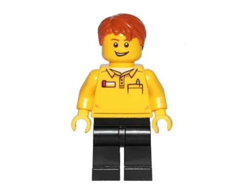 LEGO Store Employee, Black Legs, Dark Orange Tousled Hair, Lopsided Grin Image