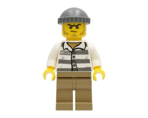 Police - Jail Prisoner 86753 Prison Stripes, Dark Tan Legs, Dark Bluish Gray Knit Cap Image