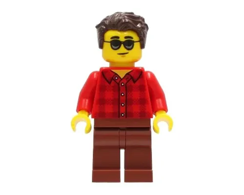 Man - Red Plaid Flannel Shirt, Reddish Brown Legs, Dark Brown Hair, Sunglasses Image