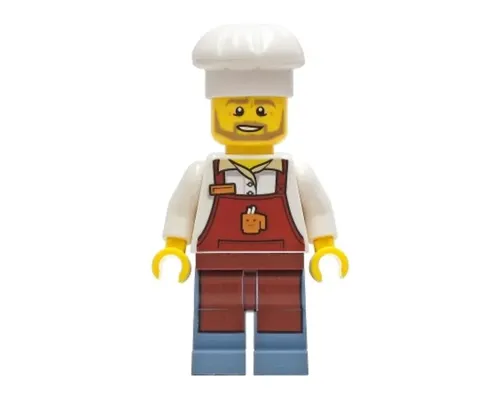 Baker - Male, Reddish Brown Apron with Cup and Name Tag, Sand Blue Legs, White Chef Toque Image