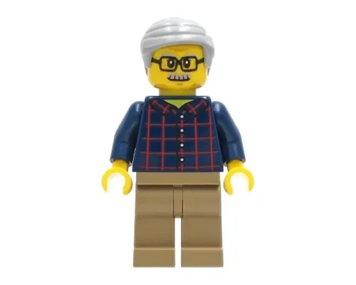 Man - Dark Blue Plaid Button Shirt, Dark Tan Legs, Light Bluish Gray Hair Image