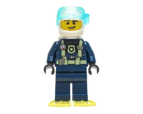 Police - City Officer Dark Blue Diving Suit with Bright Light Yellow Harness, White Helmet, White Air Tanks, Bright Light Yellow Flippers Image