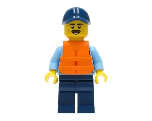 Police - City Officer Shirt with Dark Blue Tie and Gold Badge, Dark Tan Belt with Radio, Dark Blue Legs, Dark Blue Cap, Orange Life Jacket Image