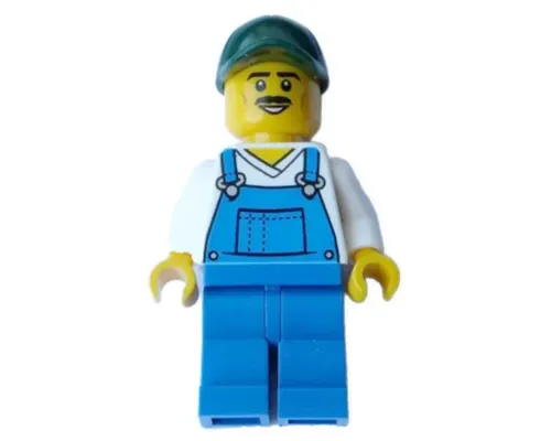 Street Sweeper - Male, Blue Overalls over V-Neck Shirt, Blue Legs, Dark Green Cap, Moustache Image