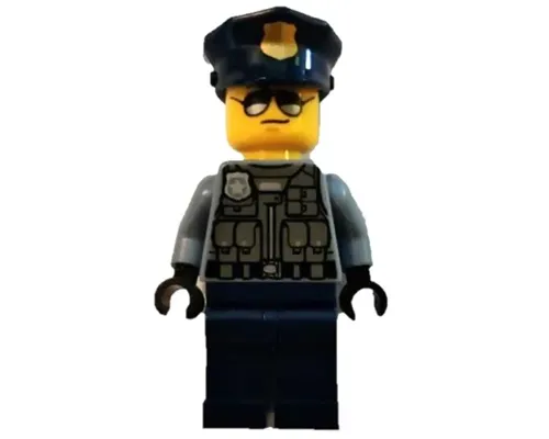 Police Officer - Sand Blue Police Jacket, Dark Blue Legs, Police Hat with Gold Badge, Sunglasses Image