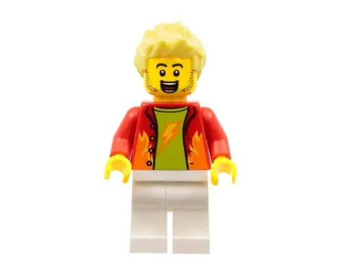 Dynamo Doug - Stuntz Announcer, Red Jacket over Lime Shirt, White Legs, Bright Light Yellow Spiked Hair Image