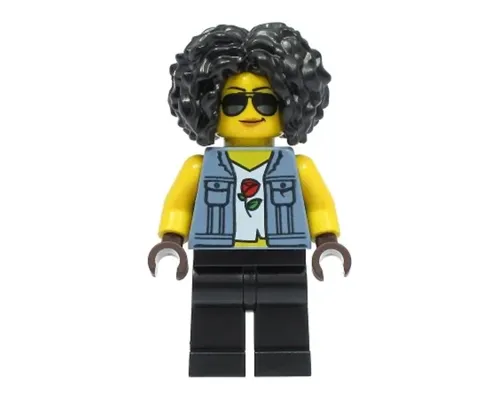 Stuntz Driver - Female, Sand Blue Vest over Rose Shirt, Black Legs, Black Curly Hair, Sunglasses Image