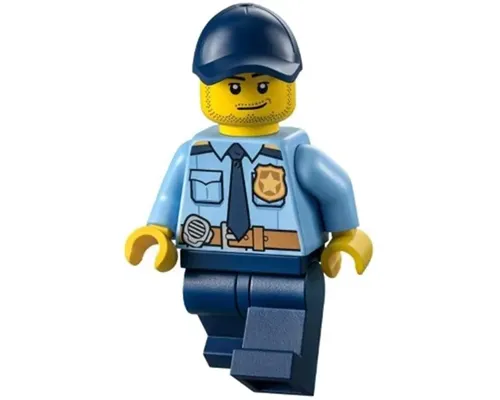 Police - City Shirt with Dark Blue Tie and Gold Badge, Dark Tan Belt with Radio, Dark Blue Legs, Dark Blue Cap with Hole, Stubble Beard Image