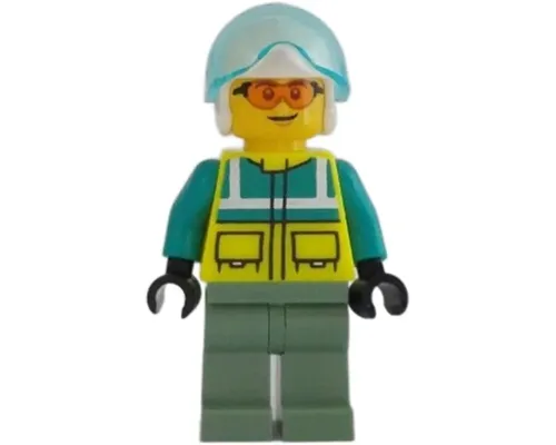 Rescue Helicopter Pilot - Male, Dark Turquoise and Neon Yellow Safety Vest, Sand Green Legs, White Helmet, Trans-Light Blue Visor, Safety Glasses Image