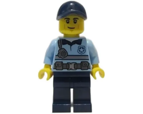 Police - City Officer Bright Light Blue Shirt with Silver Stripe, Badge, and Radio, Dark Blue Legs, Dark Blue Cap, Smirk Image