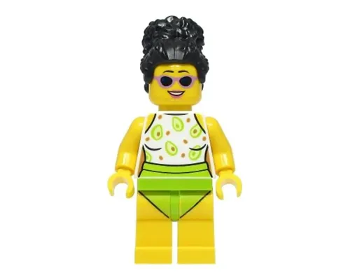 Beach Tourist - Female, White and Lime Swimsuit, Black Hair Image