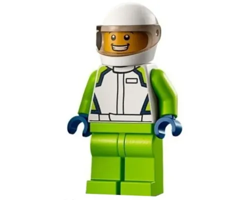 Race Car Driver - Male, White Racing Jacket and Helmet, Lime Legs Image