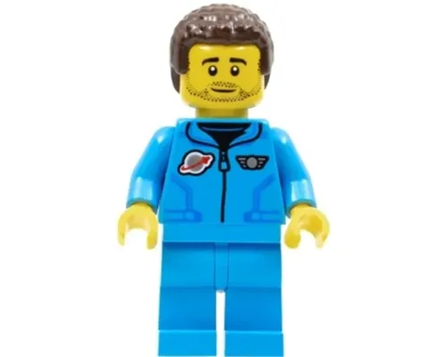 Lunar Research Astronaut - Male, Dark Azure Jumpsuit, Dark Brown Coiled Hair, Stubble Image