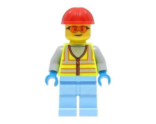 Space Engineer - Male, Neon Yellow Safety Vest, Bright Light Blue Legs, Red Construction Helmet, Safety Glasses Image