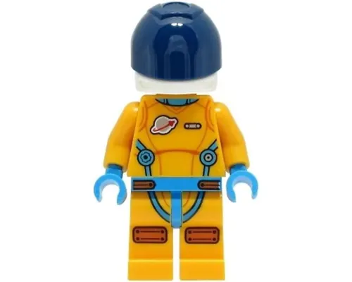 Lunar Research Astronaut - Male, Bright Light Orange and Dark Azure Suit, White Helmet, Dark Blue Visor, Open Mouth Smile Image