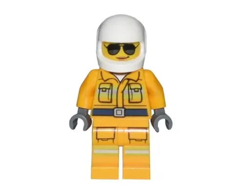 Fire - Reflective Stripes, Bright Light Orange Suit, White Helmet, Sunglasses Image