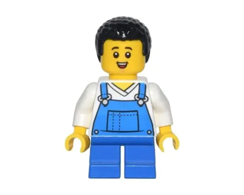 Child - Boy, Blue Overalls over V-Neck Shirt, Blue Short Legs, Black Coiled Hair, Freckles Image