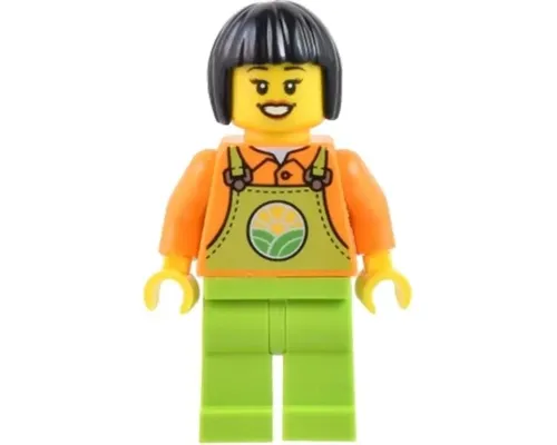 Farmer - Female, Lime Overalls over Orange Shirt, Lime Legs, Black Short Hair Image