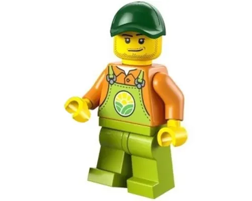 Farmer - Male, Lime Overalls over Orange Shirt, Lime Legs, Dark Green Cap Image