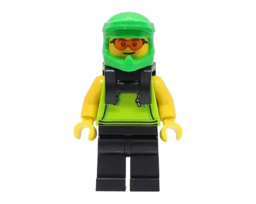 Food Delivery Cyclist - Male, Lime Hoodie, Black Legs, Bright Green Helmet, Neck Bracket, Safety Glasses Image