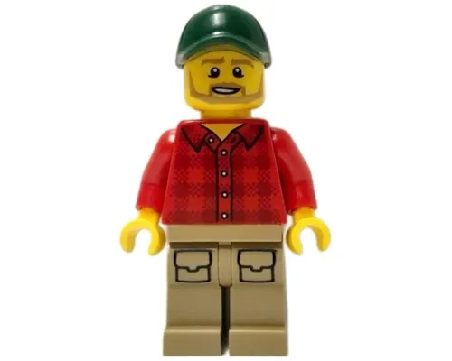 Forklift Driver - Male, Red Plaid Flannel Shirt, Dark Tan Legs with Pockets, Dark Green Cap Image