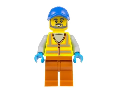 Recycling Worker - Male, Neon Yellow Safety Vest, Dark Orange Legs, Blue Cap Image