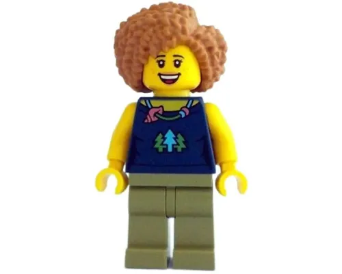 Female, Dark Blue Top with Trees and Necklace, Olive Green Legs, Medium Nougat Hair Image