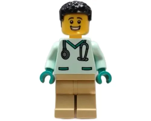 Veterinarian - Male, Light Aqua Scrubs, Tan Legs, Black Hair Image