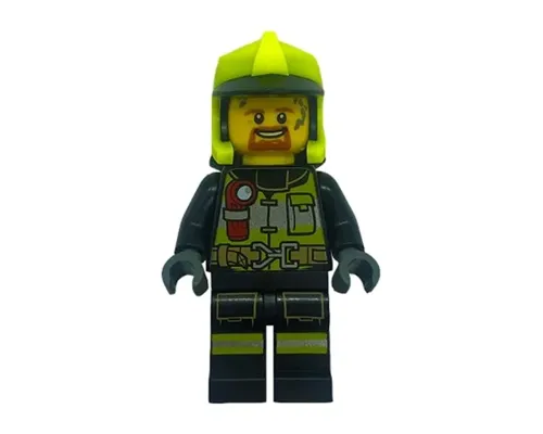 Fire - Reflective Stripes with Utility Belt and Flashlight, Neon Yellow Fire Helmet, Dark Orange Moustache and Goatee, Splotches Image