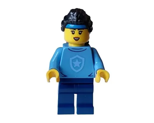 Police - City Officer in Training Female, Medium Blue Shirt with Badge, Dark Blue Legs, Black Hair, Headband Image