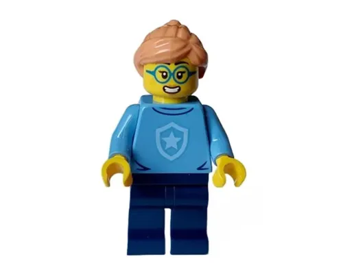 Police - City Officer in Training Female, Medium Blue Shirt with Badge, Dark Blue Legs, Nougat Hair, Glasses Image