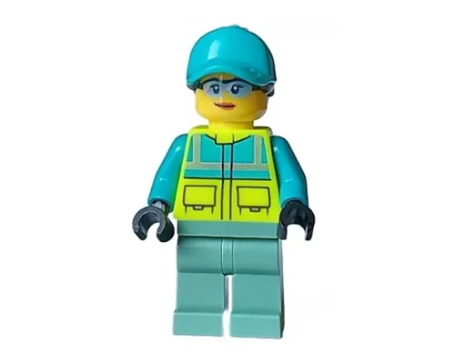 Paramedic - Female, Dark Turquoise and Neon Yellow Safety Vest, Sand Green Legs, Dark Turquoise Cap with Black Ponytail Hair, Safety Glasses Image