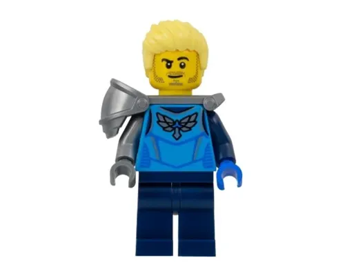 Stuntz Driver - Male, Dark Azure Racing Shirt with Silver Wings Logo, Dark Blue Legs, Flat Silver Shoulder Armor, Bright Light Yellow Spiked Hair Swept Up, Stubble Image