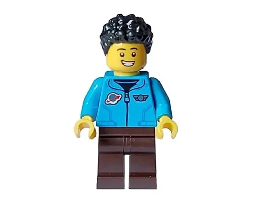 Cozy House Resident - Male, Dark Azure Jacket with Classic Space Logo, Dark Brown Legs, Black Short Coiled Hair Image