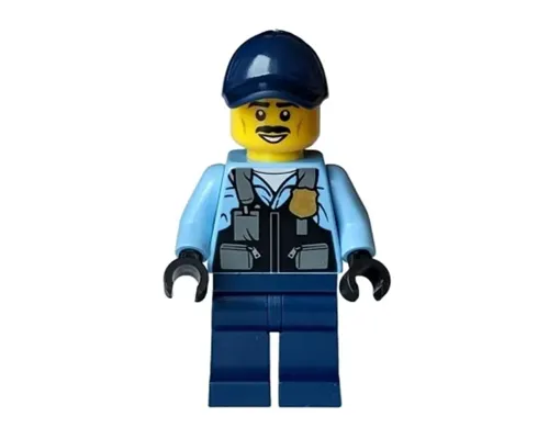 Police - City Officer Male, Safety Vest with Police Badge, Dark Blue Legs, Dark Blue Cap, Black Moustache Image