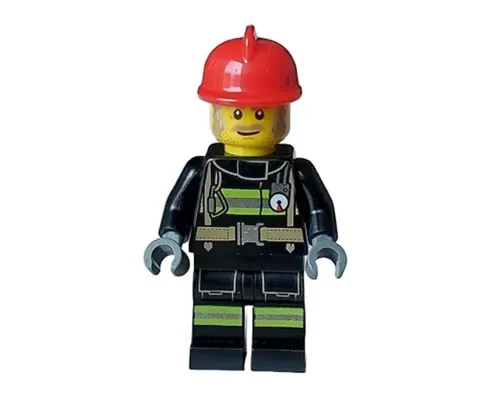 Fire - Male, Reflective Stripes with Utility Belt, Red Fire Helmet, Dark Tan and Light Bluish Gray Sideburns Image