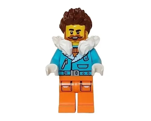 Arctic Explorer Captain - Male, Medium Azure Jacket, White Fur Collar, Reddish Brown Hair, Dark Orange Beard Image