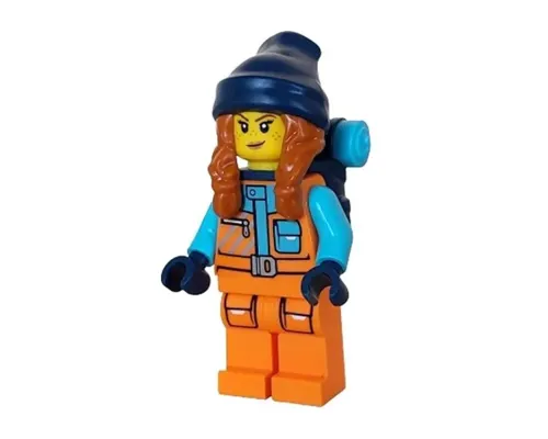 Arctic Explorer - Female, Orange Jacket, Dark Orange Braids with Dark Blue Beanie, Freckles, Backpack Image