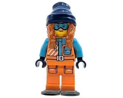 Arctic Explorer - Female, Orange Jacket, Dark Orange Braids with Dark Blue Beanie, Medium Azure Goggles, Dark Bluish Gray Snowshoes Image