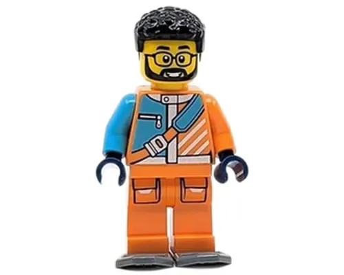 Arctic Explorer - Male, Orange and Medium Azure Jacket, Dark Blue Ushanka Hat, Black Beard, Glasses, Dark Bluish Gray Snowshoes Image