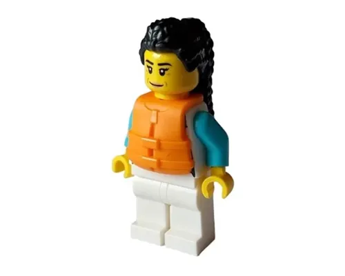 Arctic Explorer - Female, White Jacket over Medium Azure Shirt, White Legs, Black Hair, Orange Life Jacket Image