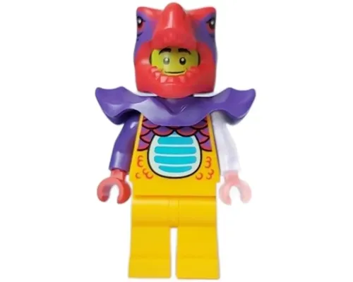 Comic Shop Guy - Male, Bright Light Orange Dragon Suit and Legs, Red Dragon Head, Dark Purple Shoulder Armor Image