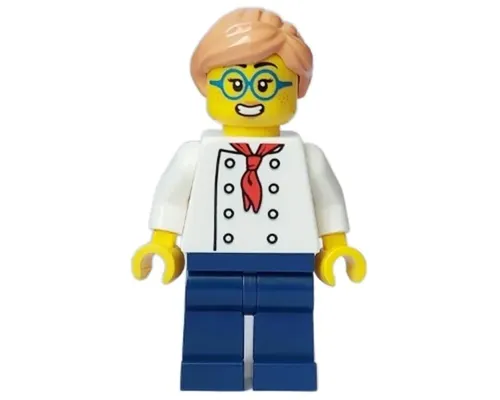 Pizza Chef - Female, White Torso with 8 Buttons, Dark Blue Legs, Nougat Hair, Glasses Image