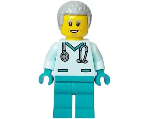 Veterinarian - Male, Light Aqua Scrubs, Dark Turquoise Legs, Light Bluish Gray Hair Image