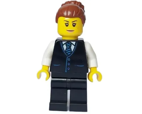 Hotel Receptionist - Female, Black Jacket with Tie, Black Legs, Reddish Brown Hair Image